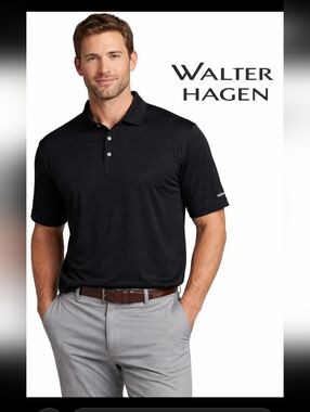 NWT WALTER HAGEN Mens XL Polo Golf UPF 15+ Moisture Wicking Henley Shirt Black